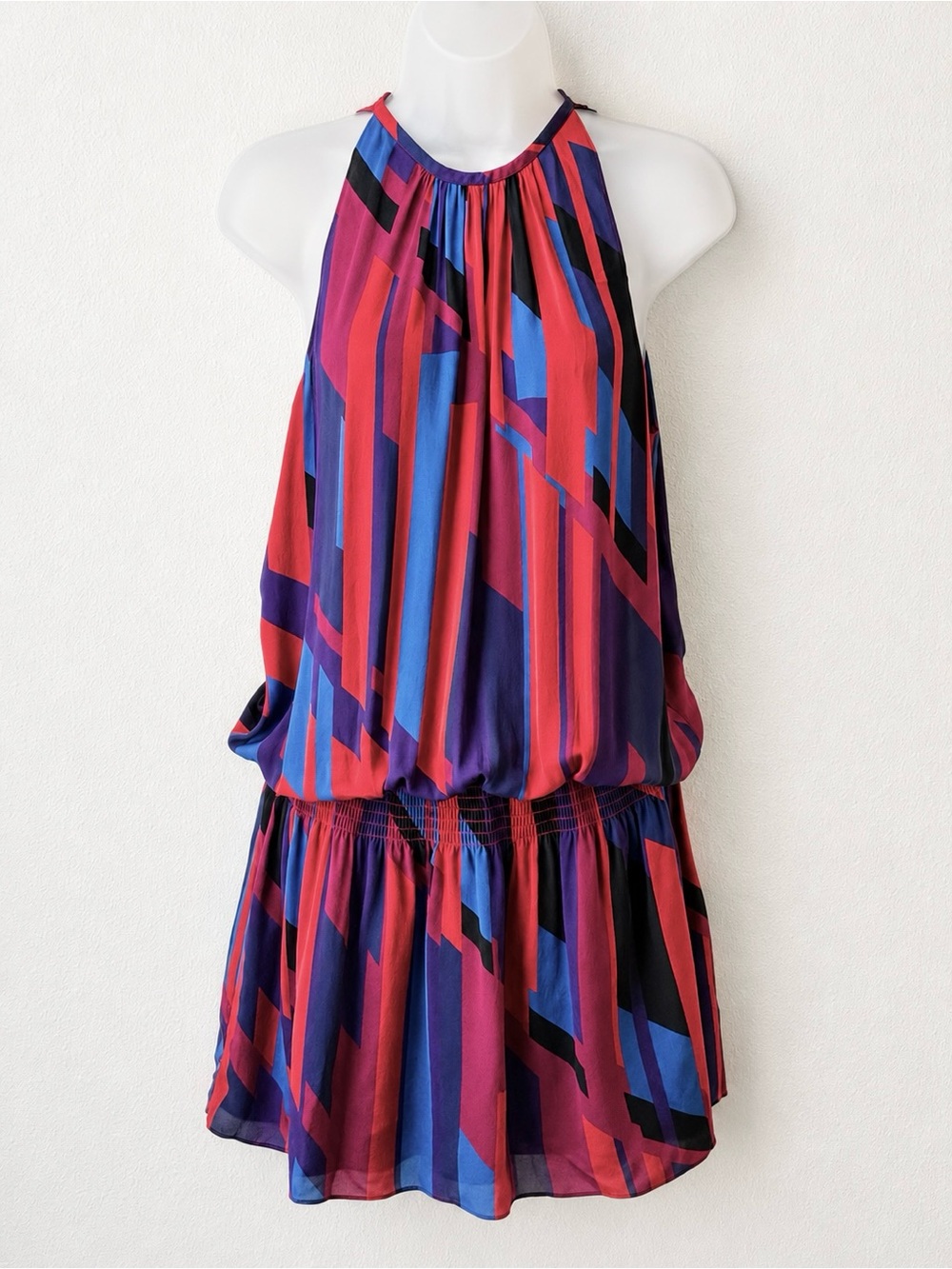 Ramy Brook 100% Silk Geometric Print Blouson Mini Dress Size S